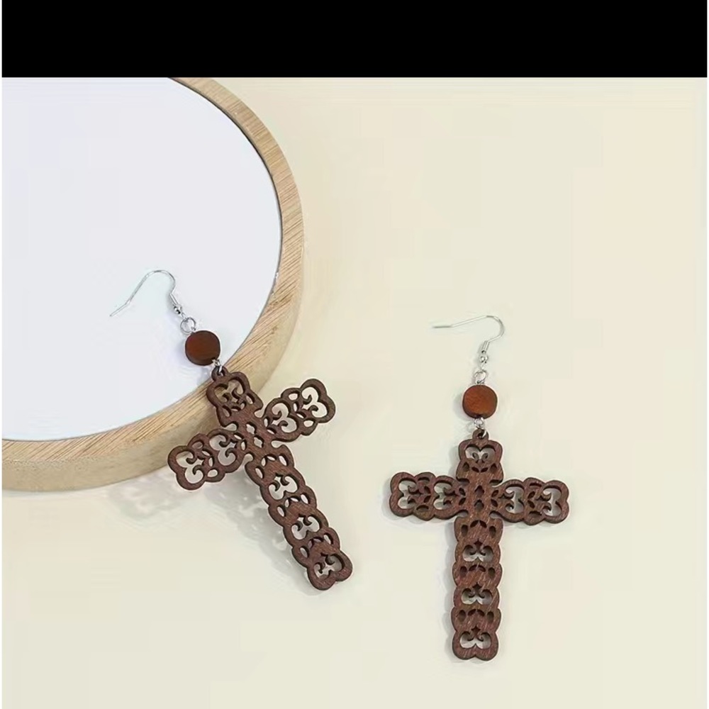 Carved Wooden Crosses/Earrings-Large